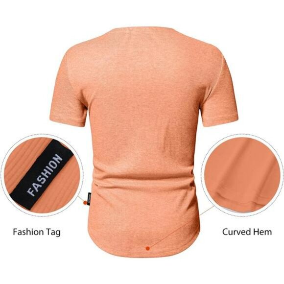 Men's Slim Fit Henley Shirt Muscle Crewneck Workout Tee Longline Button Top - Picture 4 of 7